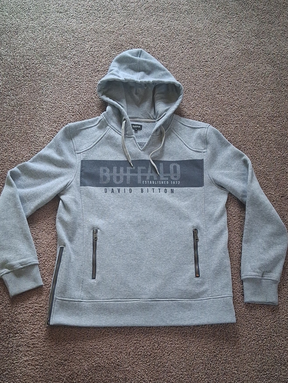 Buffalo David Bitton Light Gray Heavyweight Pullover Hoodie with Chest Logo